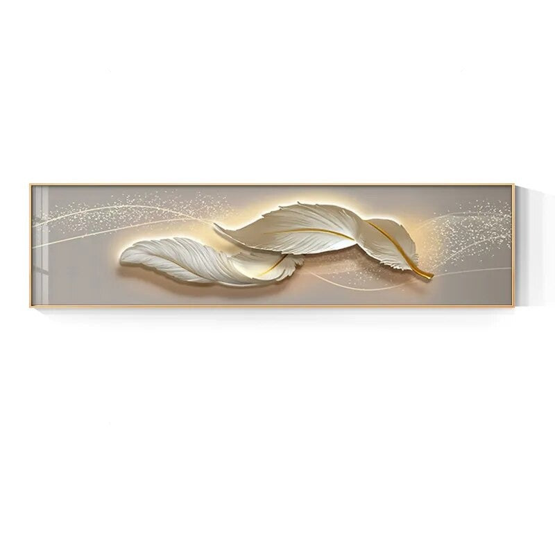 Modern Abstract White Feather Wide Format Wall Art Fine Art Canvas Prints Pictures For Luxury Living Room Bedroom Picture For Above Bed
