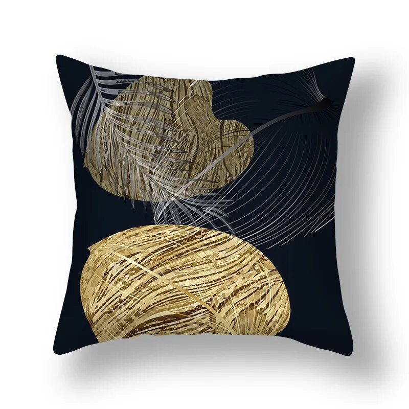 Auspicious Jade Green Golden Leaf Pillow Cushion Covers 45x45cm Printed Sofa Throw Cushion Cases For Living Room Bedroom Modern Home Decor