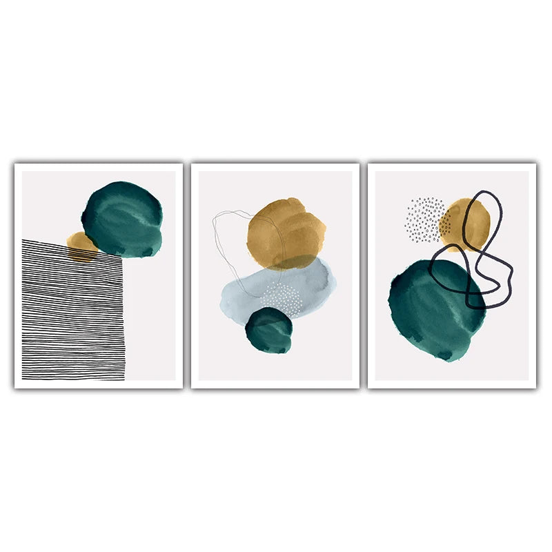 Green Yellow Black Abstract Shape & Line Minimalist Nordic Wall Art Fine Art Canvas Prints Pictures For Living Room Home Office Decor