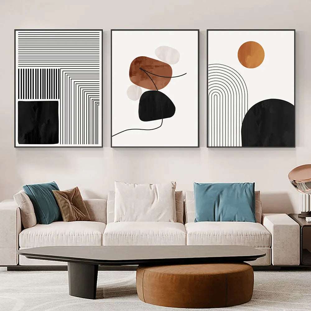 Set of 3Pcs Neutral Colors Minimalist Nordic Abstract Wall Art Fine Art Canvas Prints Pictures For Living Room Bedroom Art Decor