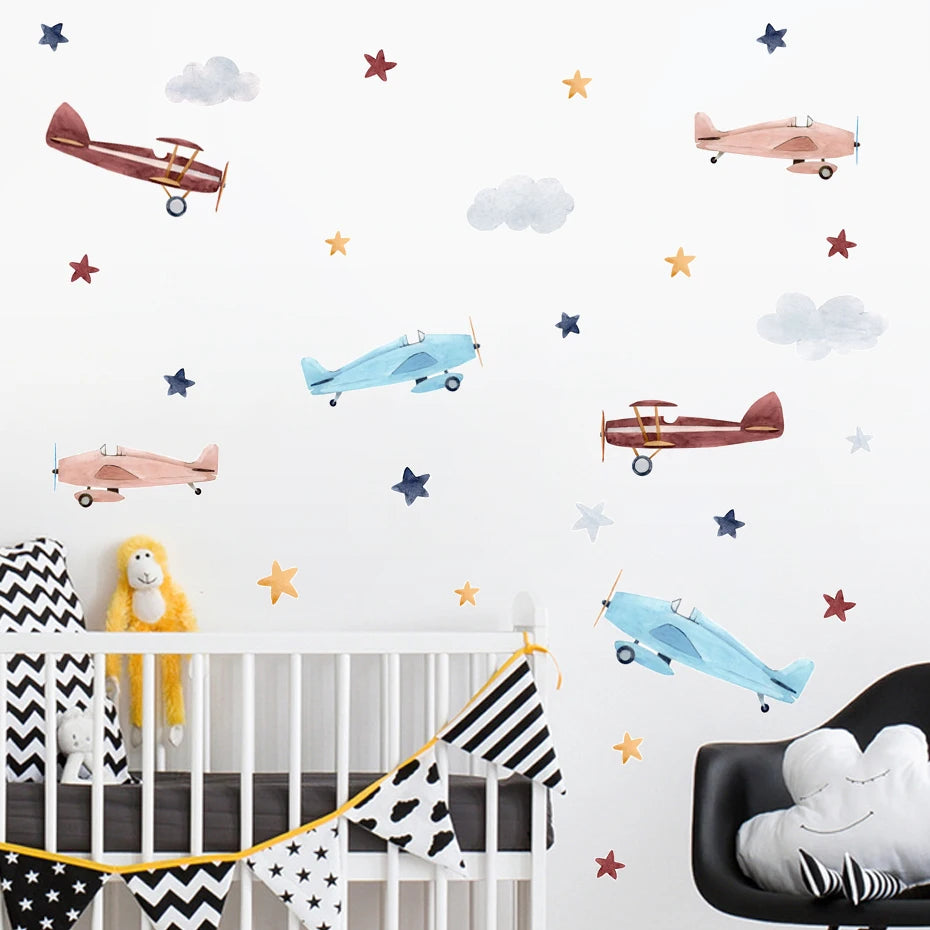 Planes Balloons & Automobiles Wall Sticks For Baby's Room Decor Removable Peel & Stick PVC Wall Decals For Creative Kid's Room Wall Decoration