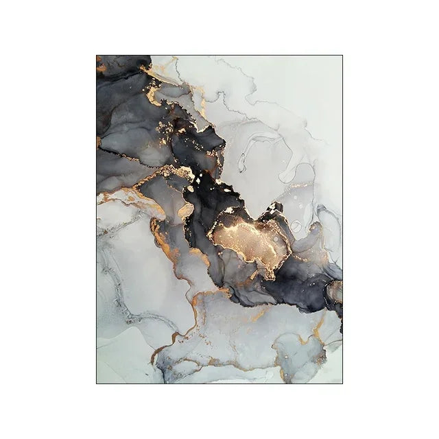 Black Golden Gray Marble Print Wall Art Fine Art Canvas Prints Abstract Pictures For Modern Apartment Living Room Home Office Decor