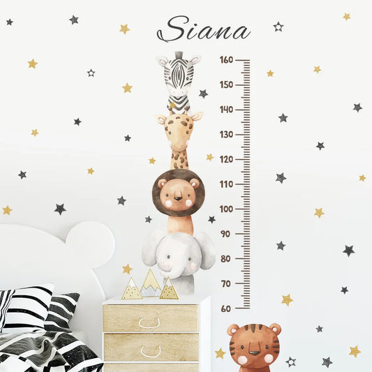 Cute Bear Zebra Giraffe Height Measurement Chart Wall Sticker Removable Peel & Stick Wall Decal For Children's Room Creative DIY Home Decor 