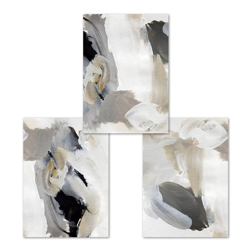 Modern Abstract Thick Brush Black Gray Beige Wall Art Fine Art Canvas Prints Pictures For Contemporary Home Office Interior Decor