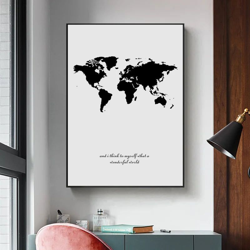 Wish Do Motivational Quote World Travel Map Wall Art Fine Art Canvas Prints Minimalist Inspirational Black White Posters For Modern Living