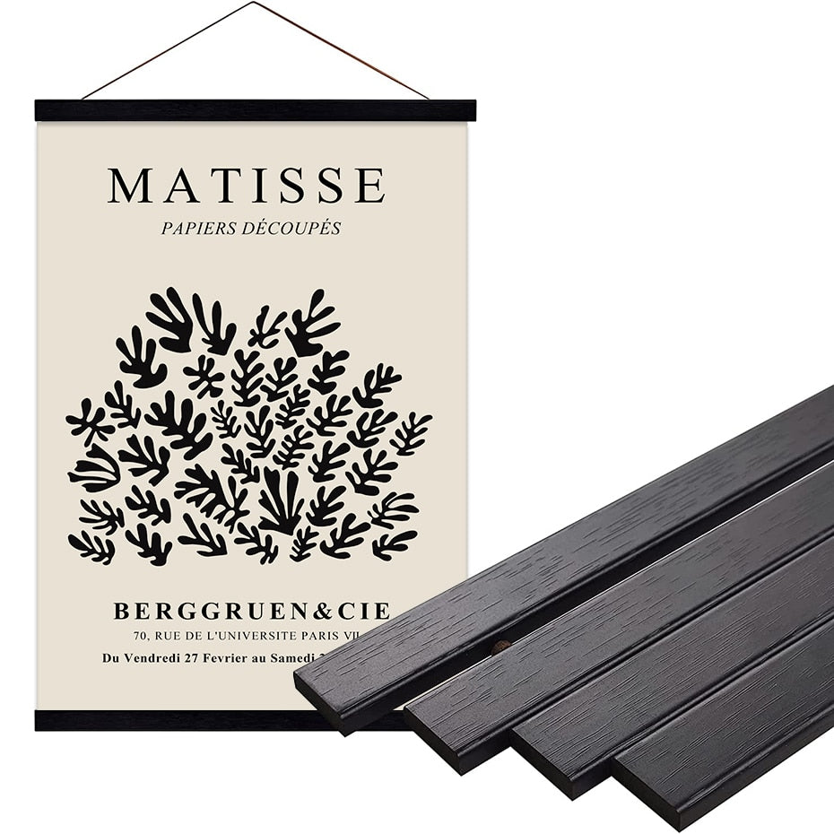 Wooden Magnetic Poster Frame For Canvas Prints - Modern Style Black White Teak Natural Wood, Easy to Install and Hang
