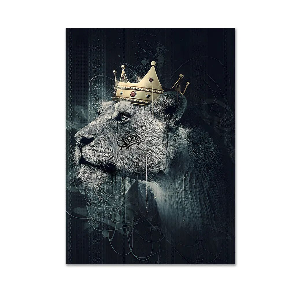 Black White Golden Lion King Queen Wall Art Fine Art Canvas Prints Modern Pictures For Luxury Living Room Bedroom Wall Art Decoration