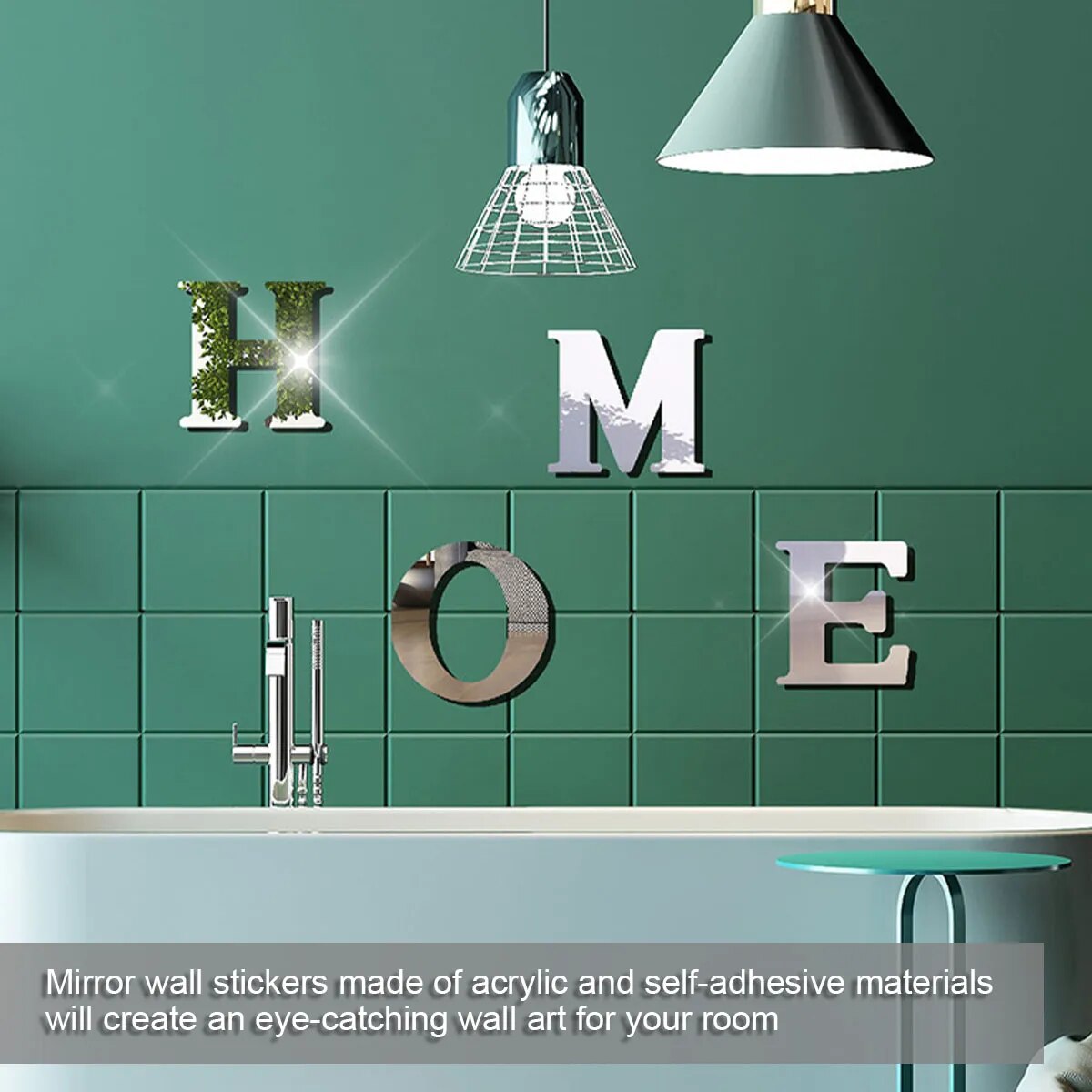 Large Mirrored HOME Letters Self Adhesive Removable Wall Stickers Creative DIY Wall Decoration For Living Room Kitchen Wall Decor