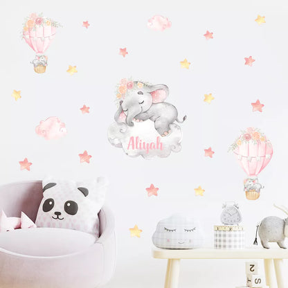 Cartoon Elephant Balloon Clouds Cute Wall Decals For Baby's Room Peel & Stick Removable Wall Stickers For Kid's Room Creative DIY Home Decor