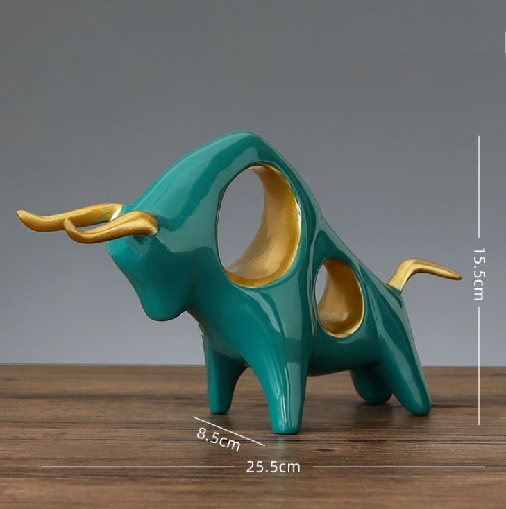 Ornamental Abstract Horned Bull Sculptured Cattle Gold White Jade Handicraft Sculpture Ornaments For Coffee Table Nordic Home Decor