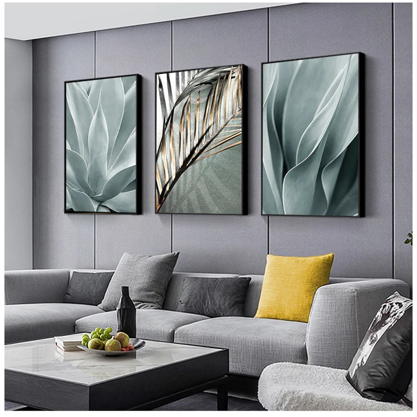 Green Golden Fern Leaves Wall Art Fine Art Canvas Prints Modern Botanical Pictures For Living Room Dining Room Home Office Decor