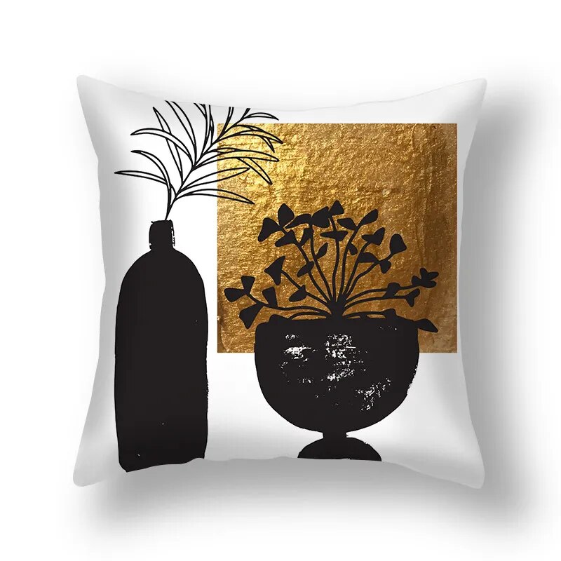 Auspicious Jade Green Golden Leaf Pillow Cushion Covers 45x45cm Printed Sofa Throw Cushion Cases For Living Room Bedroom Modern Home Decor