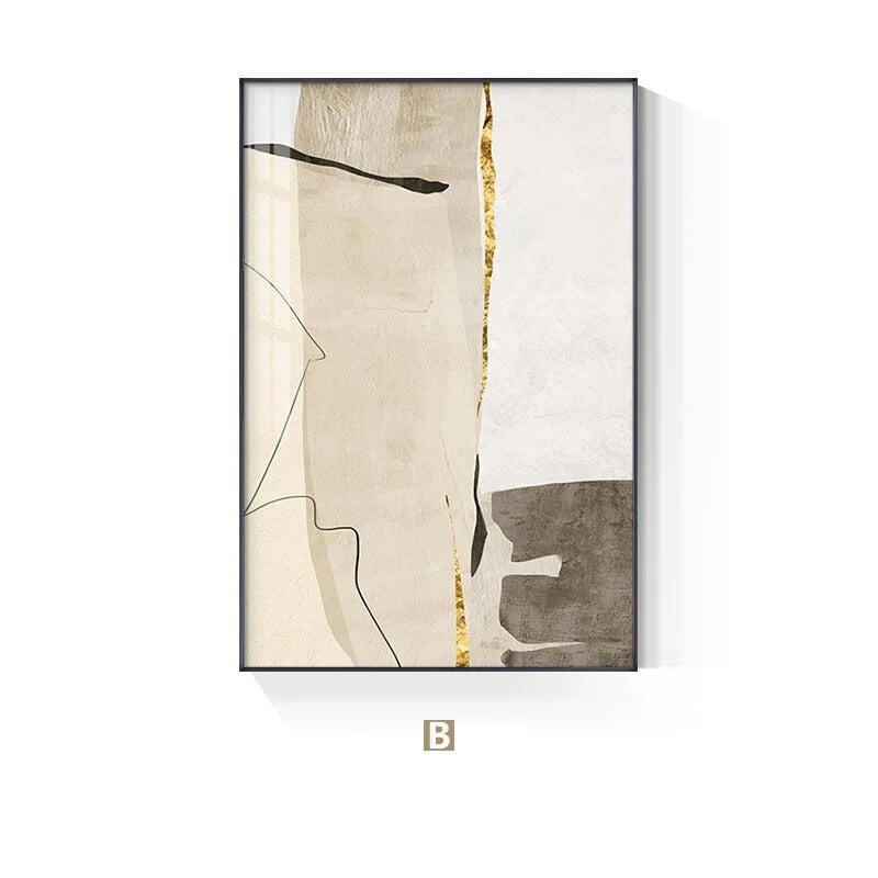 Abstract Black White Canvas Prints Paintings Modern Golden Geometric Line Posters Wall Art Pictures for Living Room Office Decor