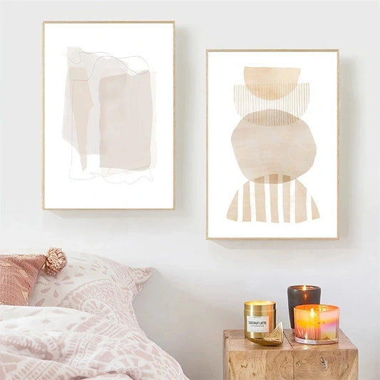 Set of 2Pcs Minimalist Nordic Abstract Wall Art Fine Art Canvas Prints Simple Beige Gray Earthy Tones Pictures For Living Room Bedroom Art Decor