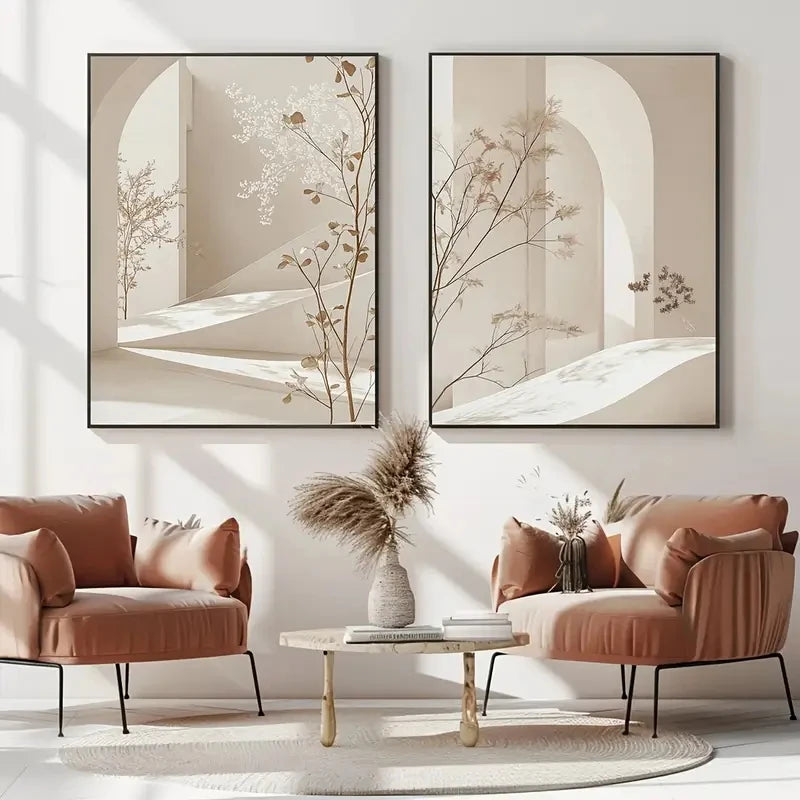 Set of 2Pcs Simple Living Botanical Architectural Wall Art Fine Art Canvas Prints Minimalist Pictures For Living Room Dining Room Bedroom Art Decor 2025