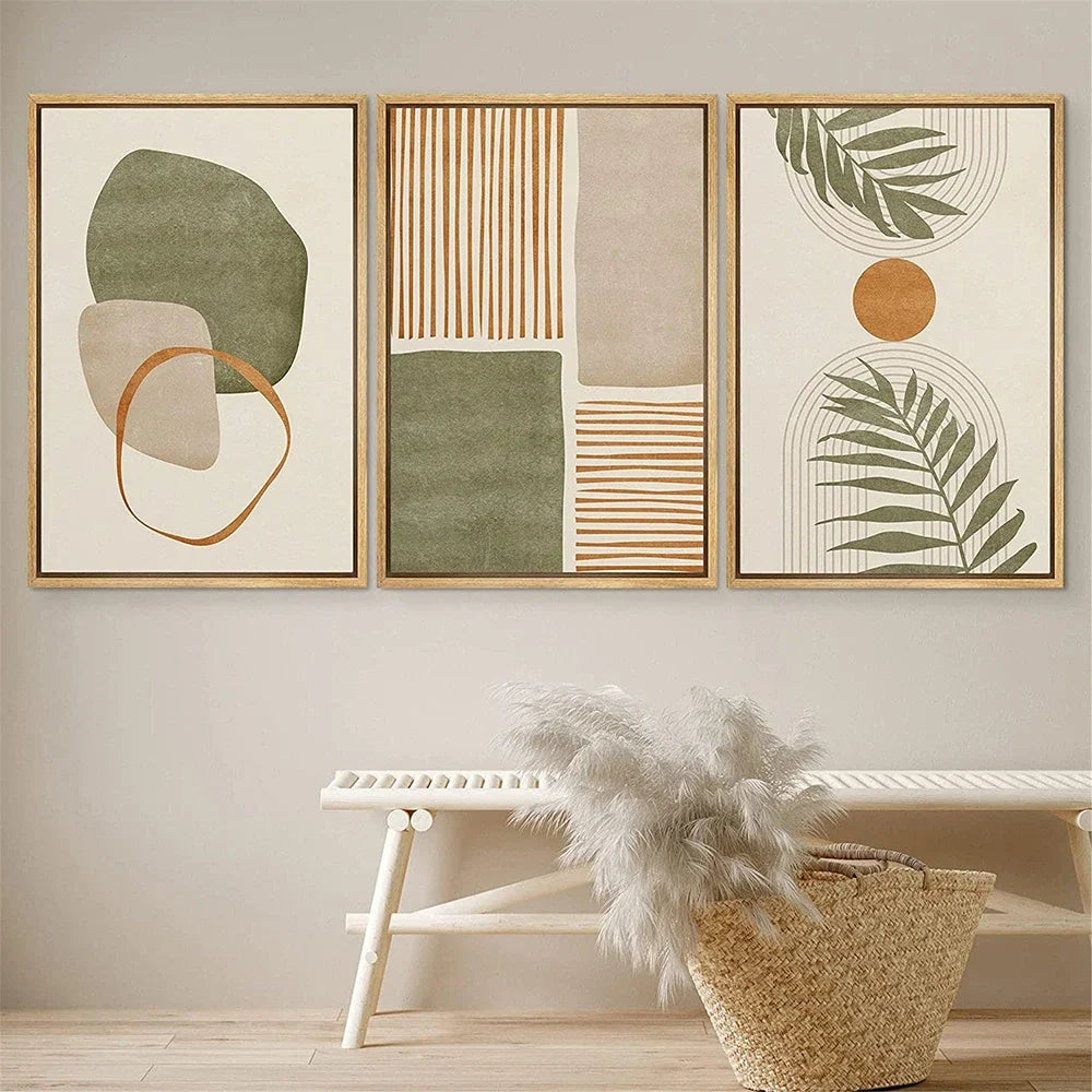 Set of 3PCS Neutral Tones Tropical Botanical Abstract Wall Art Fine Art Canvas Prints Pictures For Living Room Dining Room Scandinavian Home Decor