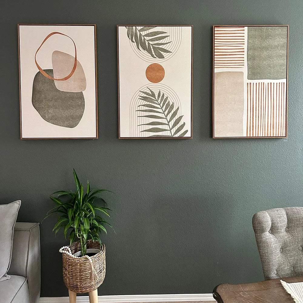 Set of 3PCS Neutral Tones Tropical Botanical Abstract Wall Art Fine Art Canvas Prints Pictures For Living Room Dining Room Scandinavian Home Decor