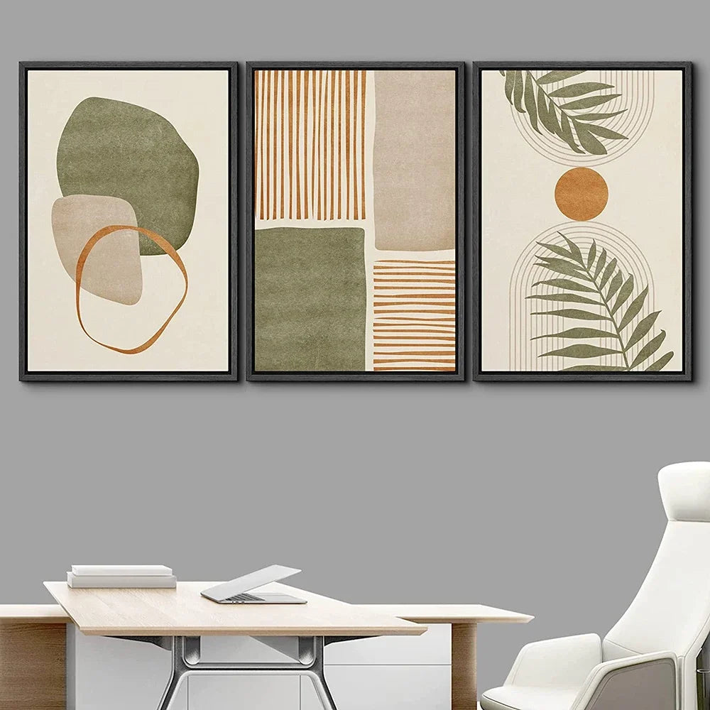 Set of 3PCS Neutral Tones Tropical Botanical Abstract Wall Art Fine Art Canvas Prints Pictures For Living Room Dining Room Scandinavian Home Decor
