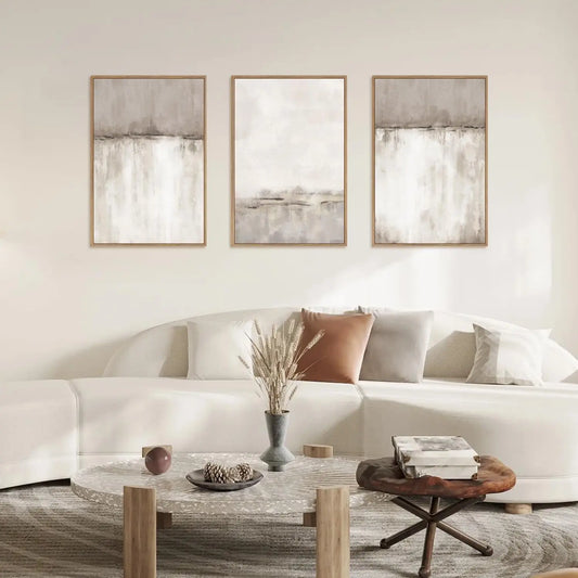 Set of 3Pcs Minimalist Abstract Taupe Beige Wall Art Fine Art Canvas Prints Pictures For Modern Apartment Living Room Bedroom Art For Contemporary Interiors