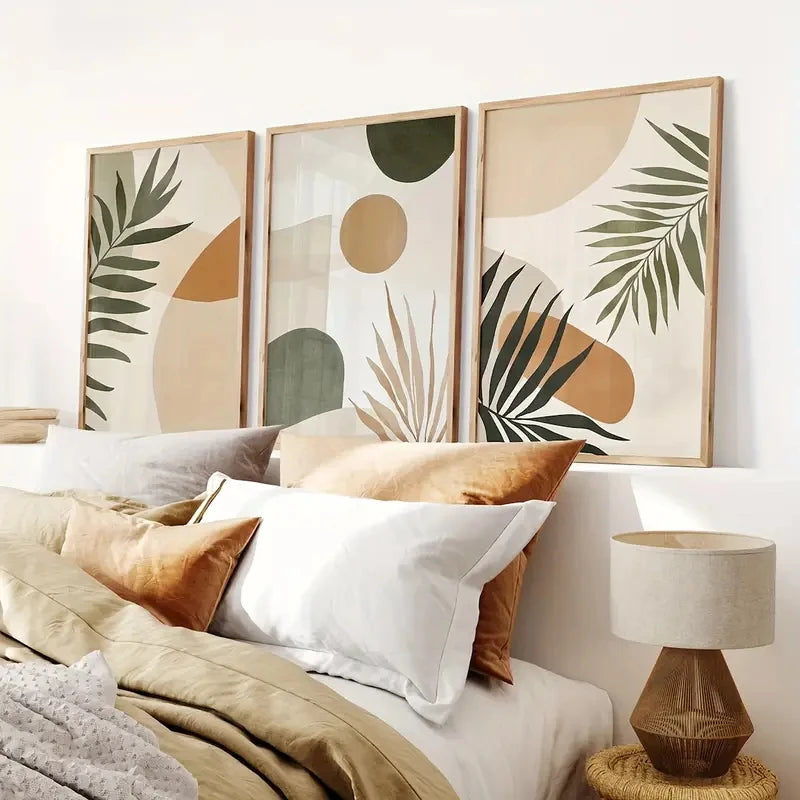 Set of 3 Prints - Modern Boho Beige/Green/Terracotta Abstract Botanical ...