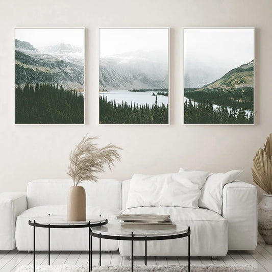 Set of 3Pcs Mountain Lake Wilderness Wall Art Fine Art Cnavas Prints Natural Landscape Pictures Of Calm For Living Room Dining Room Home Office Decor