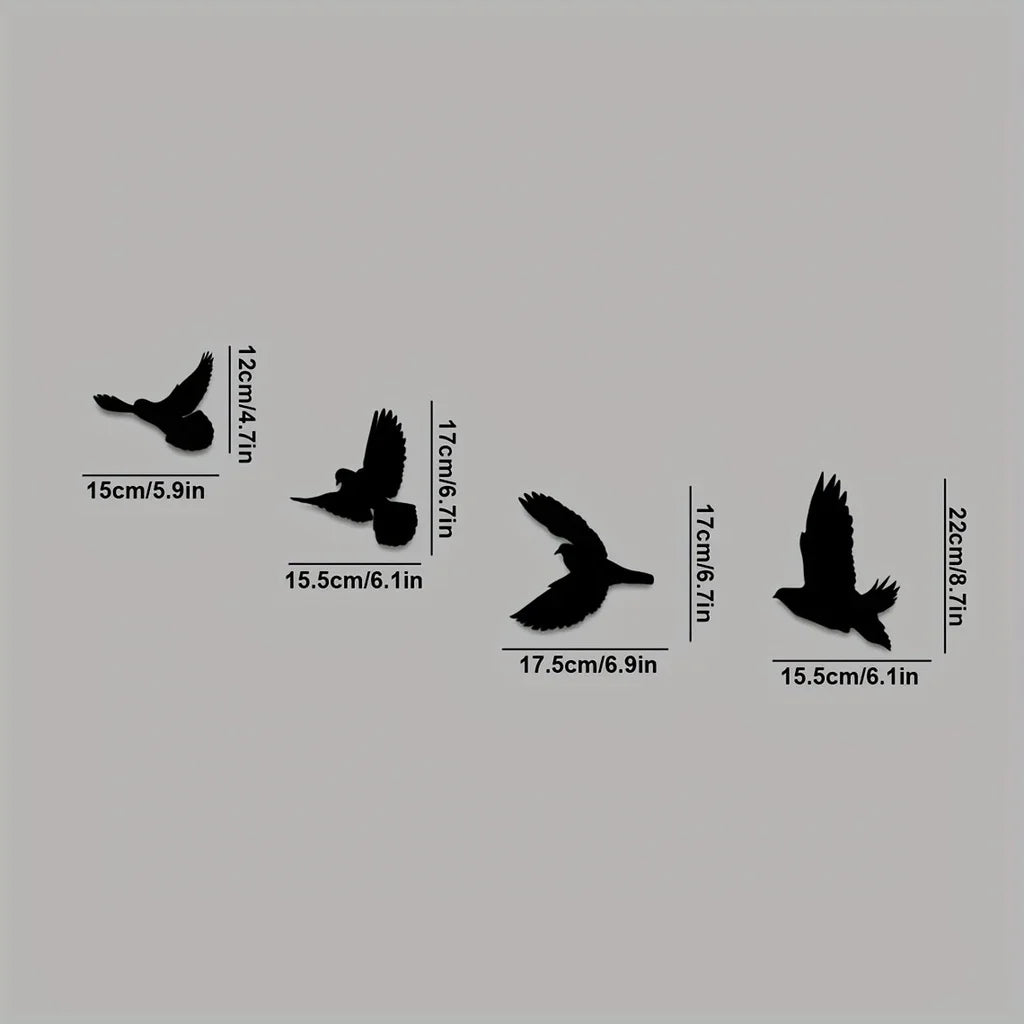 Set of 4Pcs Silhouetted Birds Black Metal Wall Art 3d Iron Crafted Nordic Wall Decoration For Living Room Dining Room Creative Home Decor