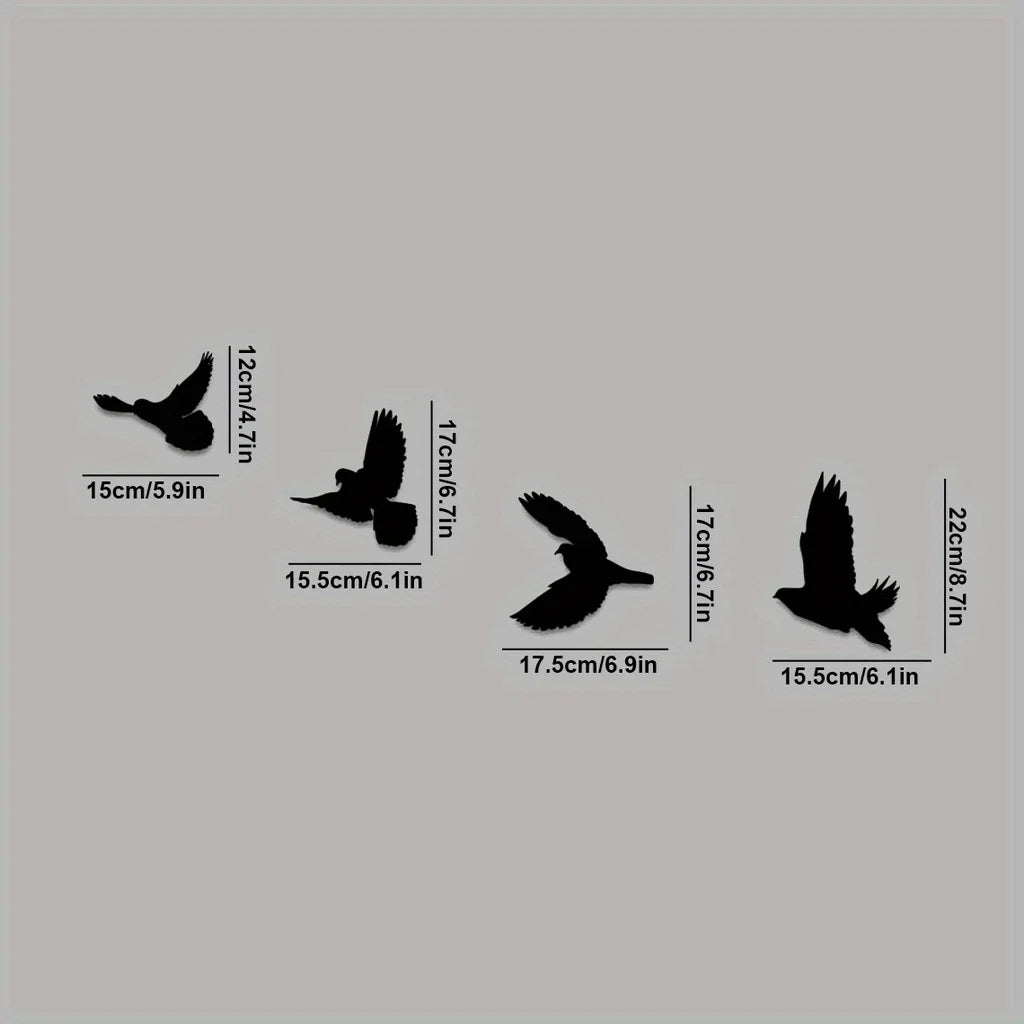 Set of 4Pcs Silhouetted Birds Black Metal Wall Art 3d Iron Crafted Nordic Wall Decoration For Living Room Dining Room Creative Home Decor