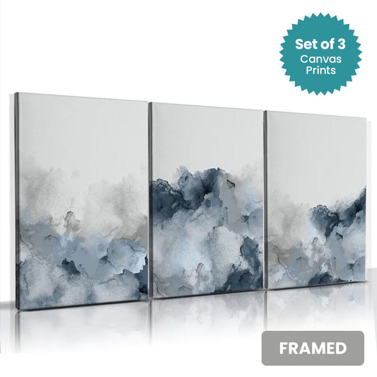 Set of 3Pcs FRAMED Nordic Abstract Wall Art Fine Art Canvas Prints, Framed With Wood Frame. Sizes 20x30cm 30x40cm & 40x50cm