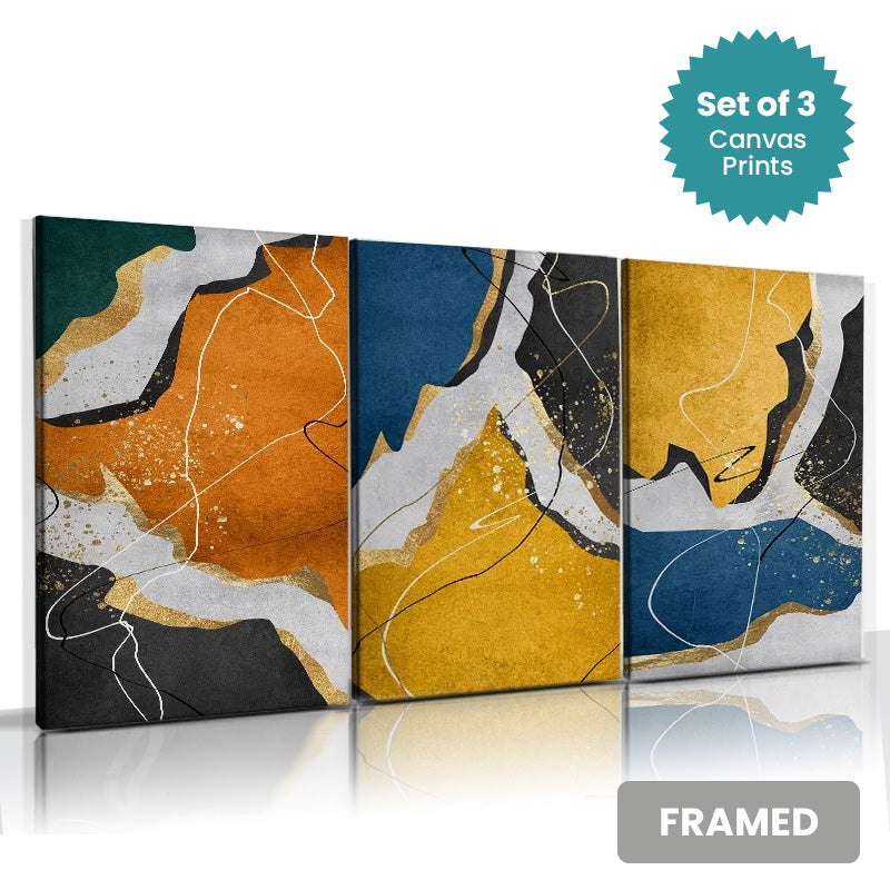 Set of 3Pcs FRAMED Canvas Prints - Nordic Abstract Wall Art Framed With Wood Frame. Size Options: 20x30cm, 30x40cm & 40x50cm