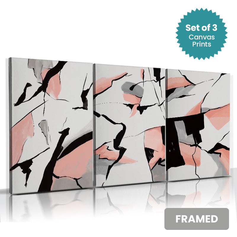 Set of 3Pcs FRAMED Canvas Prints - Nordic Abstract Wall Art Framed With Wood Frame. Size Options: 20x30cm, 30x40cm & 40x50cm
