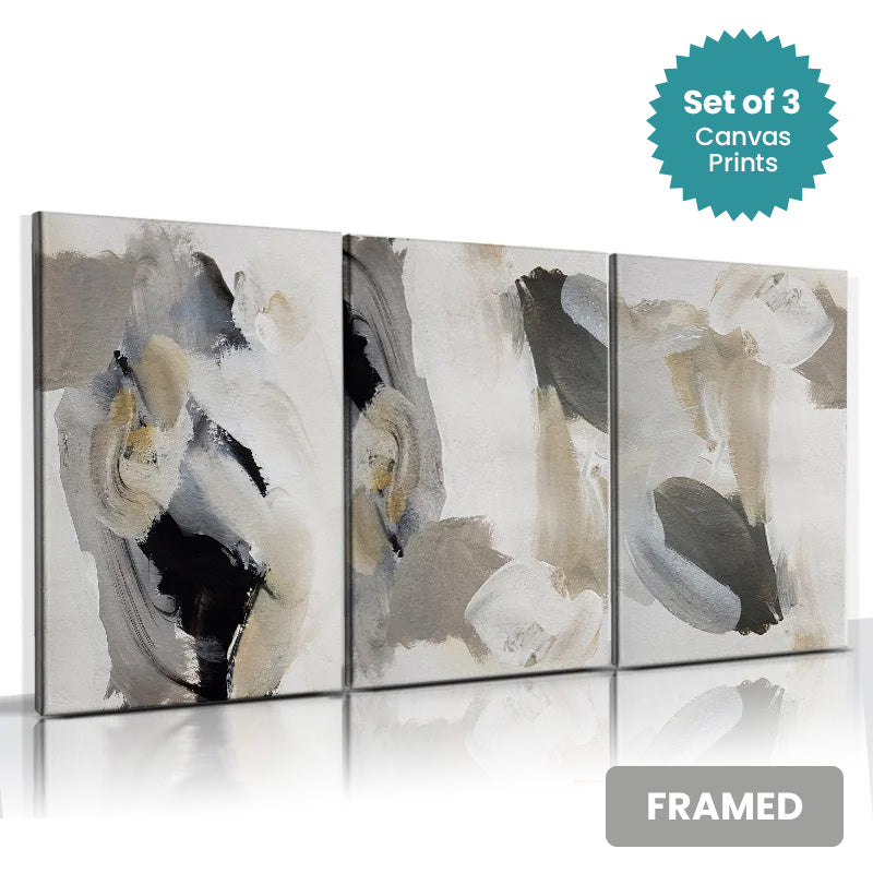 Set of 3Pcs FRAMED Canvas Prints - Nordic Abstract Wall Art Framed With Wood Frame. Size Options: 20x30cm, 30x40cm & 40x50cm