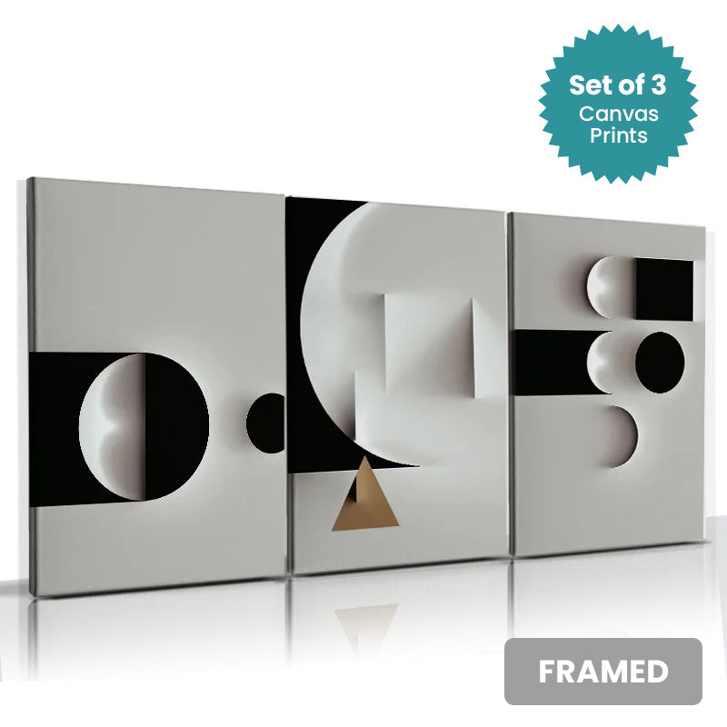 Set of 3Pcs FRAMED Canvas Prints - Nordic Abstract Wall Art Framed With Wood Frame. Size Options: 20x30cm, 30x40cm & 40x50cm