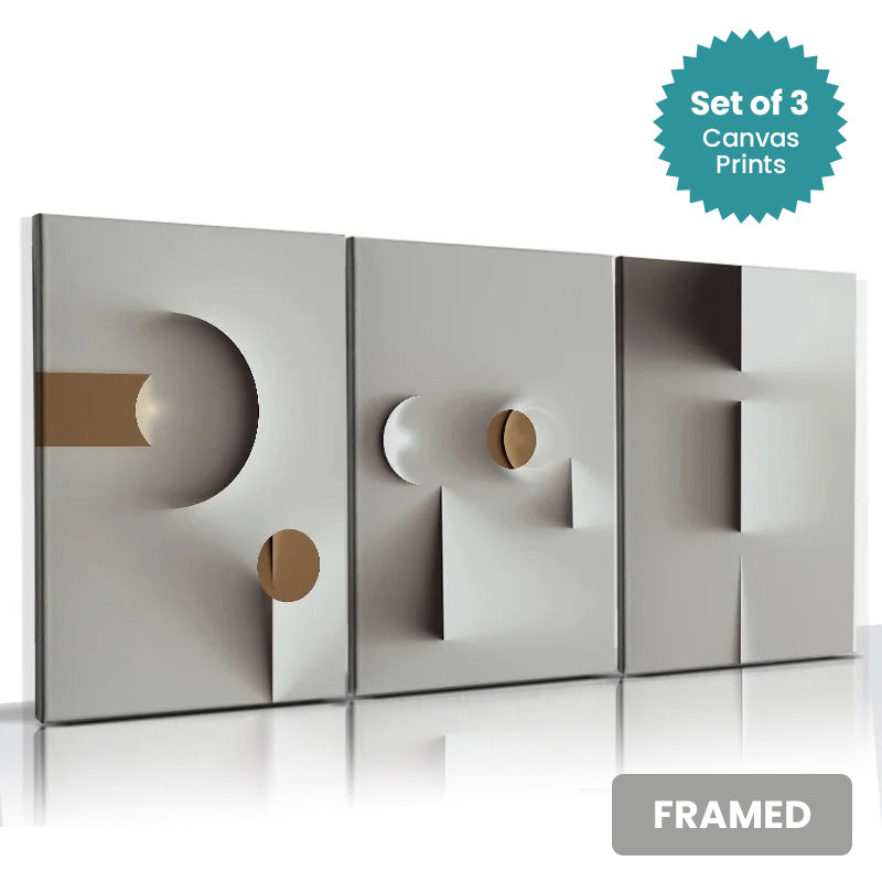 Set of 3Pcs FRAMED Canvas Prints - Nordic Abstract Wall Art Framed With Wood Frame. Size Options: 20x30cm, 30x40cm & 40x50cm