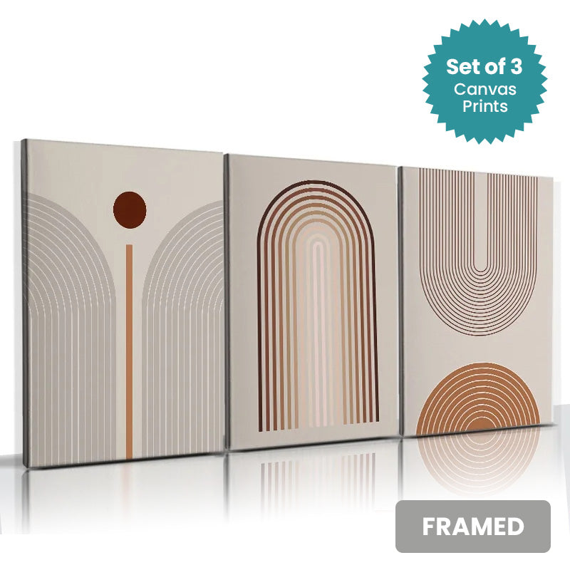 Set of 3Pcs FRAMED Canvas Prints - Nordic Abstract Wall Art Framed With Wood Frame. Size Options: 20x30cm, 30x40cm & 40x50cm