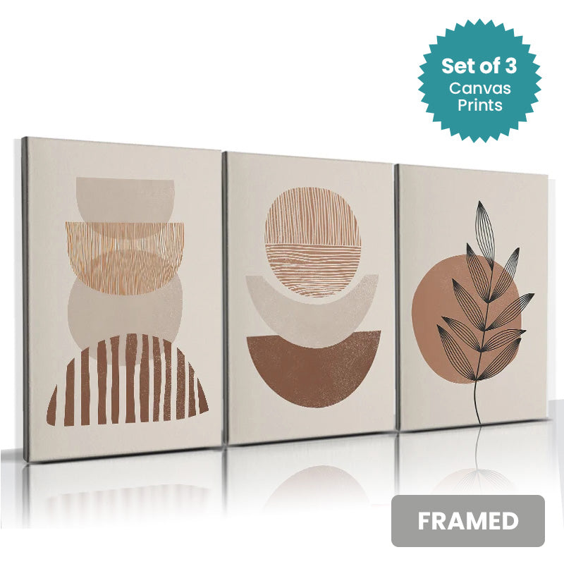 Set of 3Pcs FRAMED Canvas Prints - Lifestyle Abstract Nordic Wall Art Canvas Prints Framed With Wood Frame. Size 20x30cm, 30x40cm