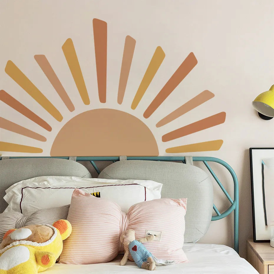 Big Sunshine Sun Rise Wall Sticker For Nursery Room Removable Peel & Stick Wall Decal Mural For Children's Room Creative DIY Kid's Room Wall Decor