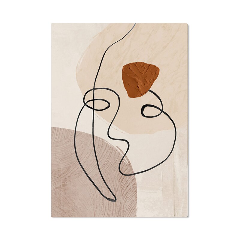 Abstract Beige Terracotta Portrait Line Art Wall Art Fine Art Canvas Prints For Modern Apartment Living Room Dining Room Home Office Decor