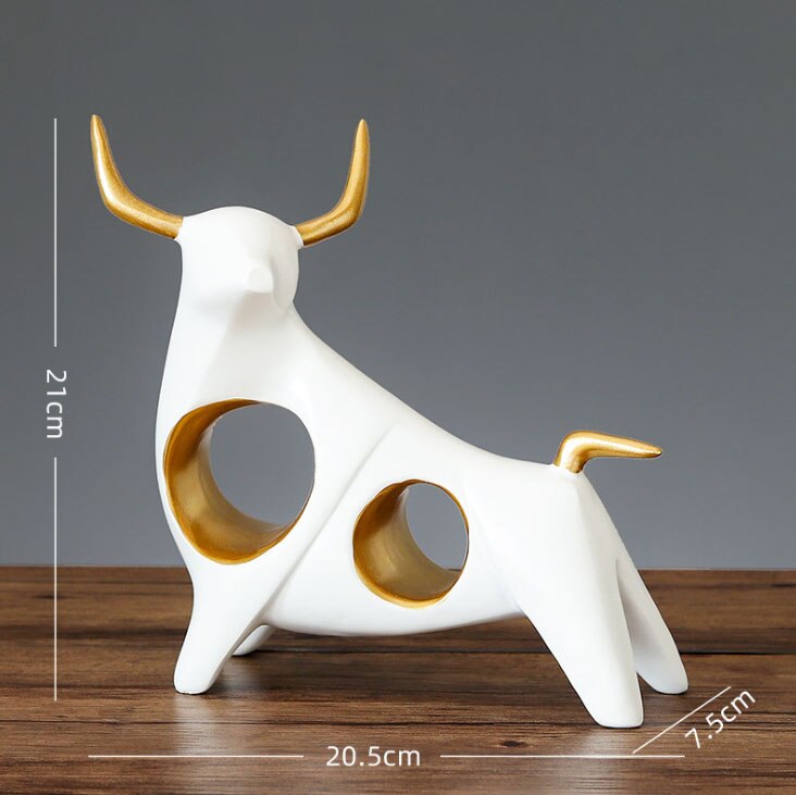 Ornamental Abstract Horned Bull Sculptured Cattle Gold White Jade Handicraft Sculpture Ornaments For Coffee Table Nordic Home Decor