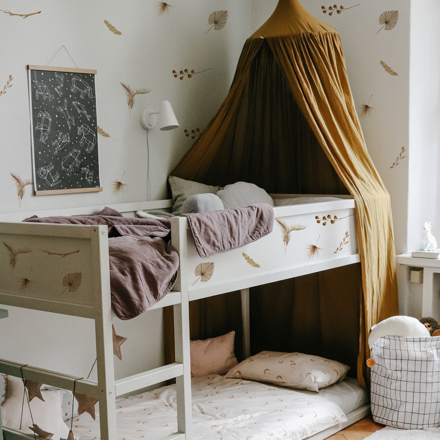 Vintage Nordic Wall Stickers Boho Cartoon Wild Meadow Floral Abstract Wall Decals For Nursery Kids’ Room Creative DIY Wall Decorations