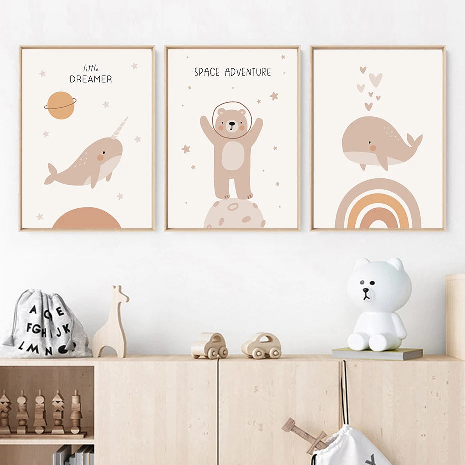 Personalized Baby's Name Wall Art For Nursery Room Cute Rainbow Cloud Play All Day Poster Pictures For Baby's Boy Girl's Room Wall Decoration