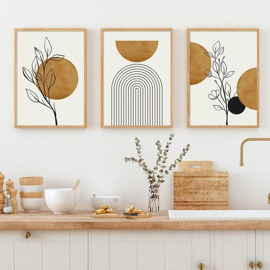 Abstract Geometric Botanical Line Art Fine Art Canvas Prints Wall Art Modern Minimalist Pictures For Living Room Dining Room Wall Decor