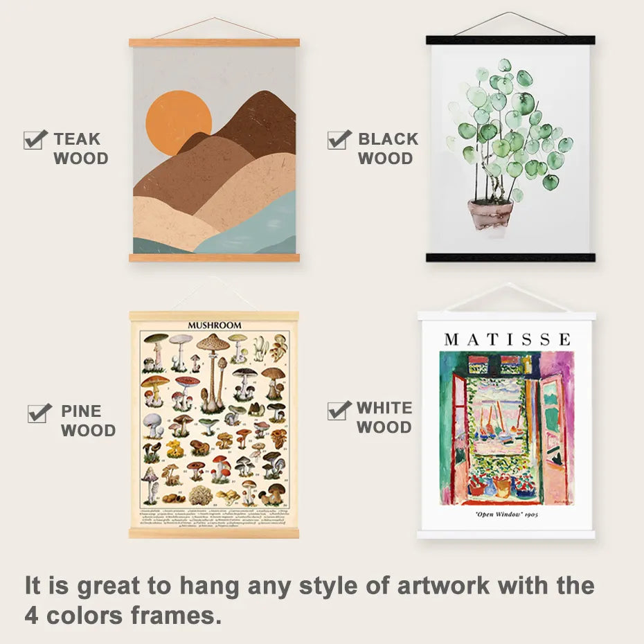 Modern Natural Wood Picture Frames Magnetically Clamps Canvas In Place Simple Canvas Scroll Hanging Frame For Canvas Print Wall Decor