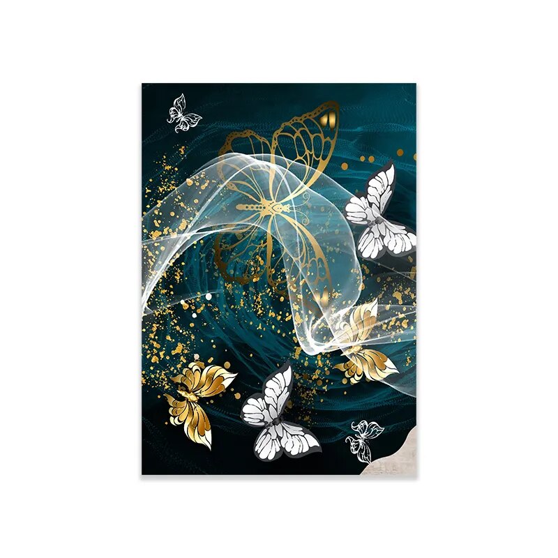 Blue Golden Butterflies Abstract Geometry Wall Art Fine Art Canvas Prints Modern Abstract Auspicious Pictures For Living Room Wall Decor