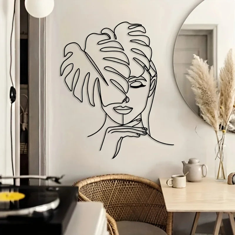 Simple Beauty Leaf Line Art Metal Wall Art 3d Iron Crafted Wall Decoration For Living Room Dining Room Creative Nordic Home Decor
