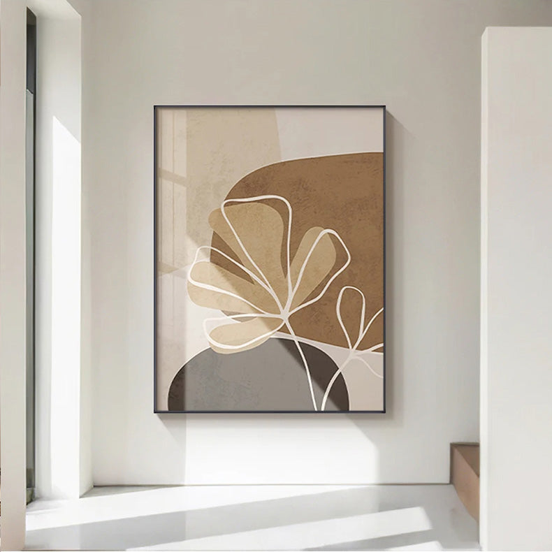 Simple Beige Brown Floral Abstract Wall Art Fine Art Canvas Prints Minimalist Pictures For Modern Apartment Living Room Bedroom Art For Contemporary Interiors
