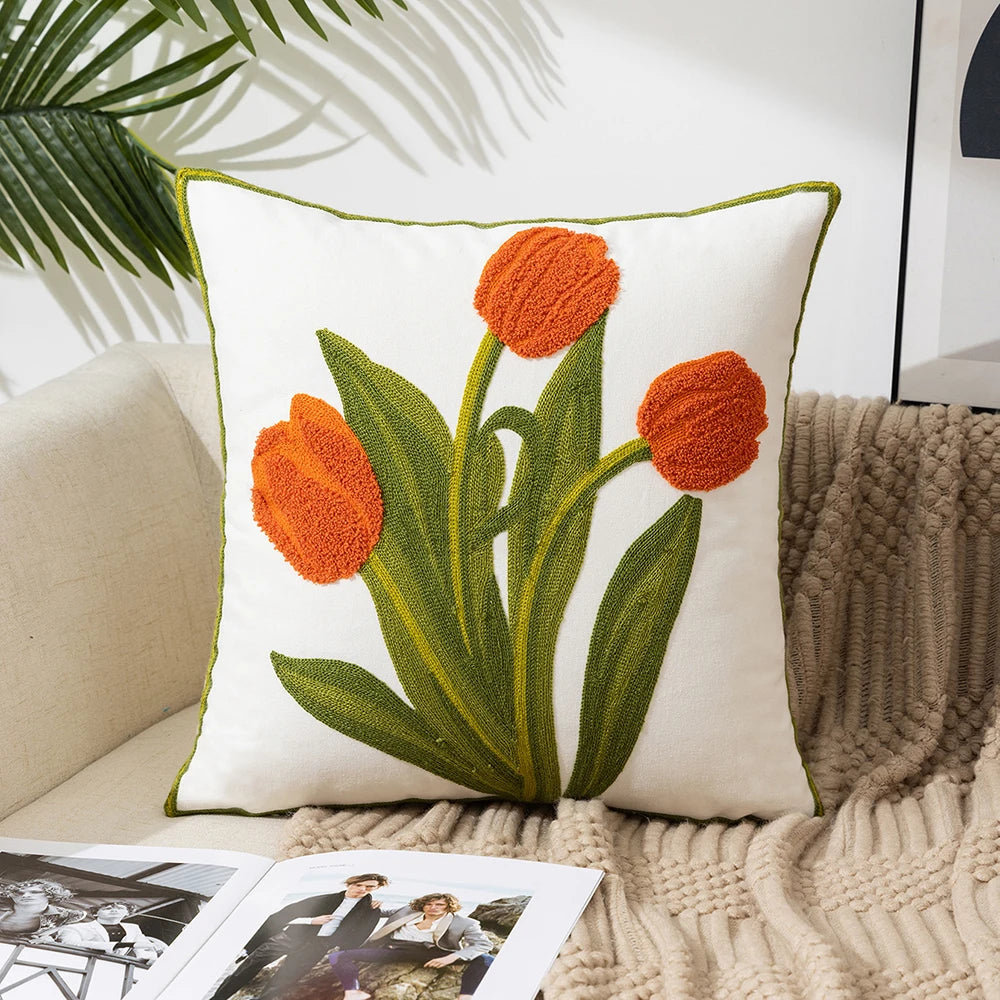 Simple Floral Colorful Nordic Cushion Covers 45x45cm Knitted Jacquard Linen Pillow Slips For Living Room Sofa Throw Cushions Contemporary Scandinavian Home Decor