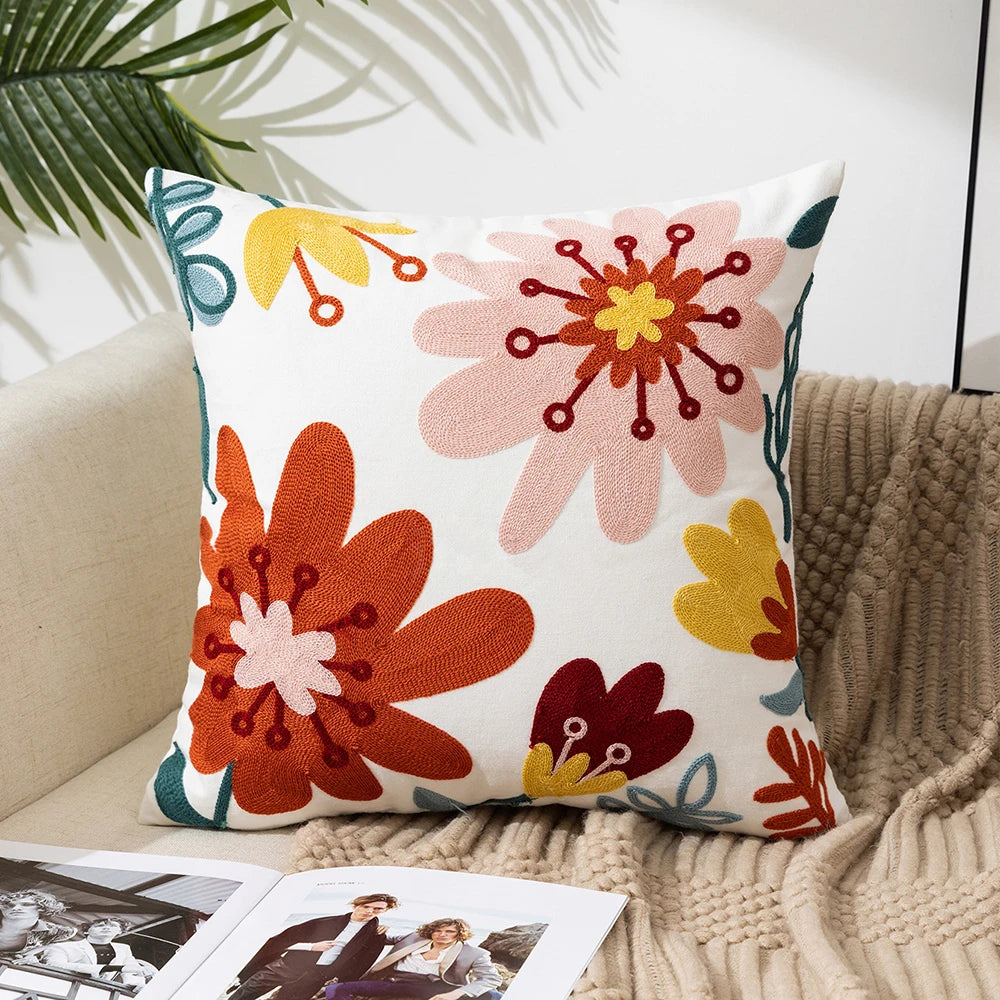 Simple Floral Colorful Nordic Cushion Covers 45x45cm Knitted Jacquard Linen Pillow Slips For Living Room Sofa Throw Cushions Contemporary Scandinavian Home Decor