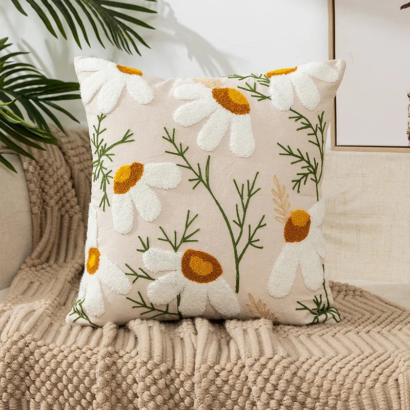 Simple Floral Colorful Nordic Cushion Covers 45x45cm Knitted Jacquard Linen Pillow Slips For Living Room Sofa Throw Cushions Contemporary Scandinavian Home Decor