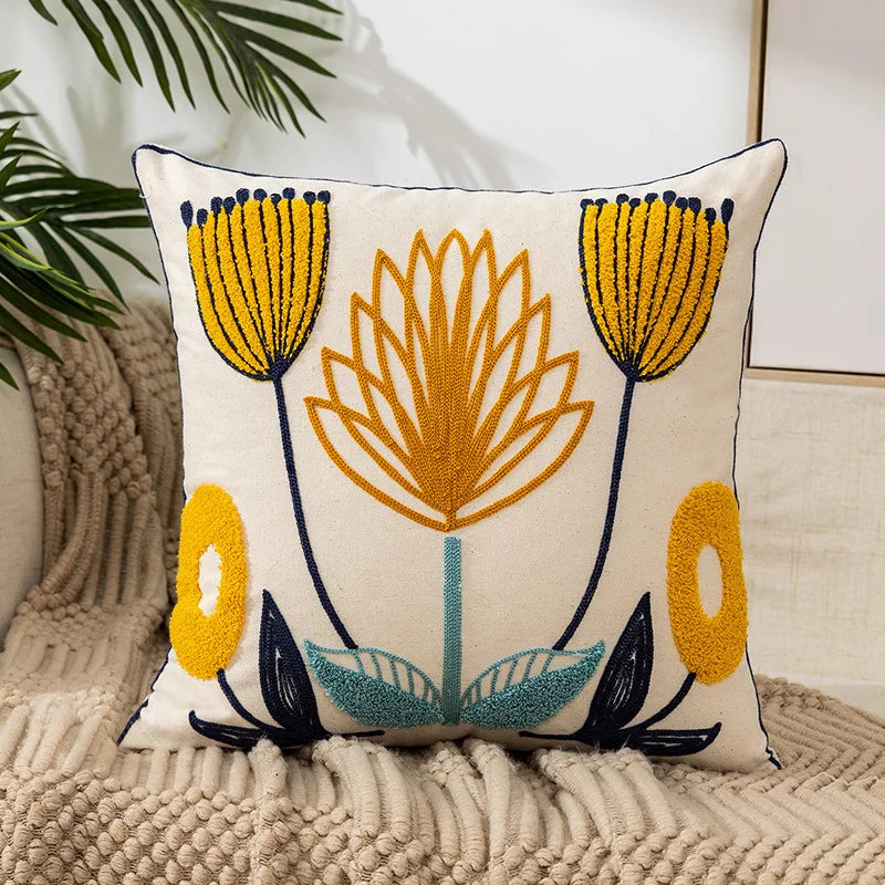 Simple Floral Colorful Nordic Cushion Covers 45x45cm Knitted Jacquard Linen Pillow Slips For Living Room Sofa Throw Cushions Contemporary Scandinavian Home Decor
