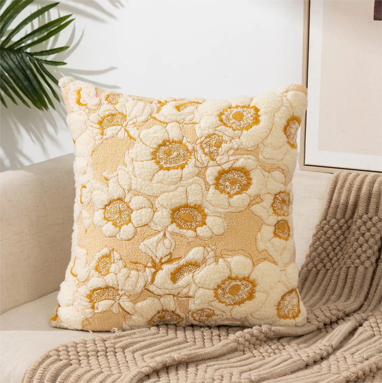 Simple Floral Colorful Nordic Cushion Covers 45x45cm Knitted Jacquard Linen Pillow Slips For Living Room Sofa Throw Cushions Contemporary Scandinavian Home Decor